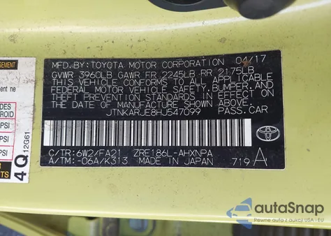 2017 Toyota Corolla Im from USA, damaged, VIN JTNKARJE8HJ547099